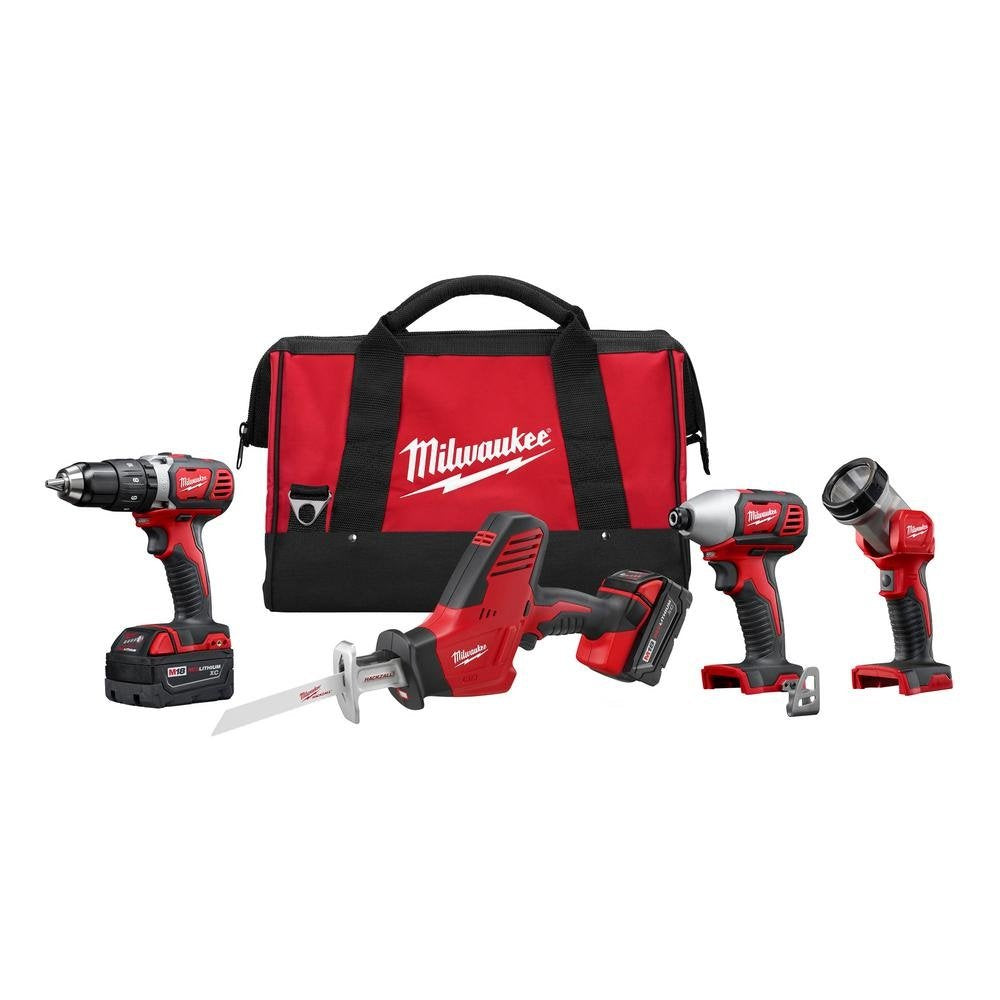 Milwaukee 2695-24 M18 18V Cordless Combo Kit - Drill / Hackzall/ Hex Impact Driver/ M18 Led Work Light