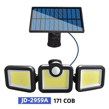 New three-head solar wall lamp led garden lamp household solar human body induction lamp outdoor waterproof street lamp