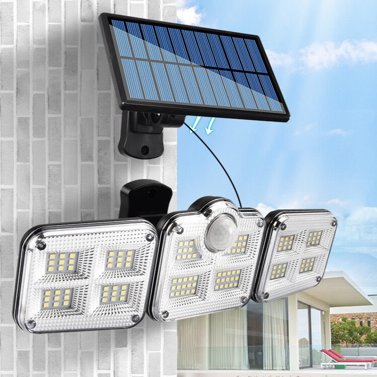 New three-head solar wall lamp led garden lamp household solar human body induction lamp outdoor waterproof street lamp